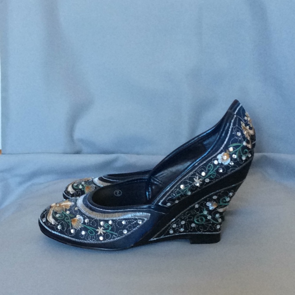 Blue Embellished Wedges